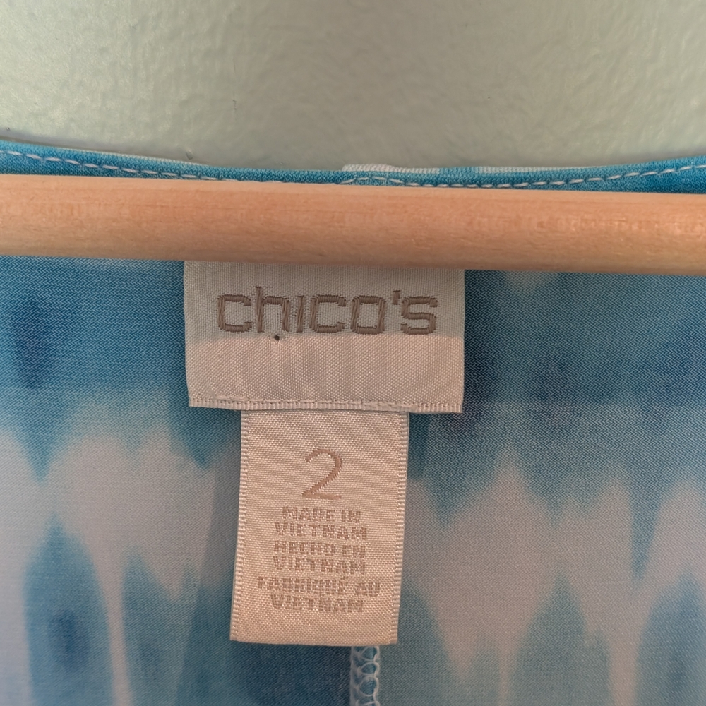 Chico's detail shoulder midi dress pattern clear aqua dress - Picture 3 of 7